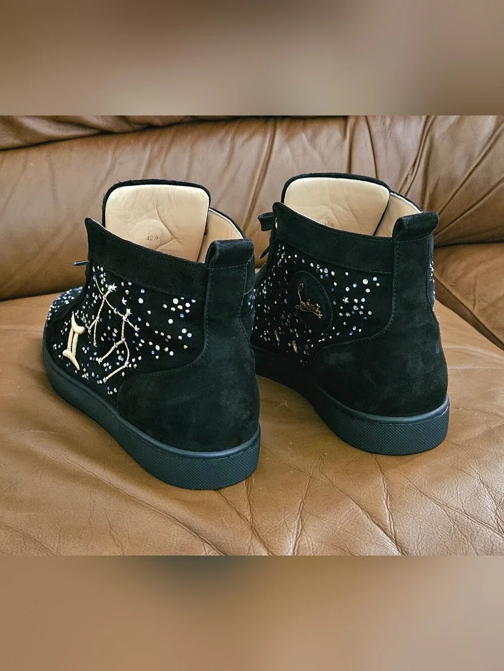 Men's Christian Louboutin Black Suede Swarovski  Designer Sneakers Size 9.5 US